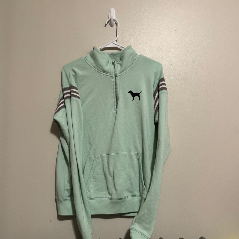 PINK by VS Limited Edition Quarter Zip Sweatshirt Mint Green Dog Logo Size S
